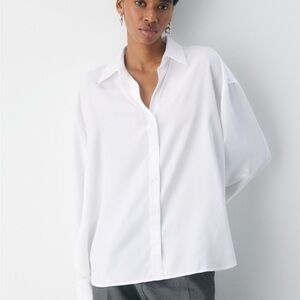 Aritzia Babaton White Button-Up Oversized Blouse